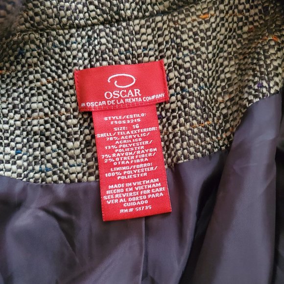 Oscar De La Renta Belted Blazer Brown Tweed Size 16 - Picture 5 of 5